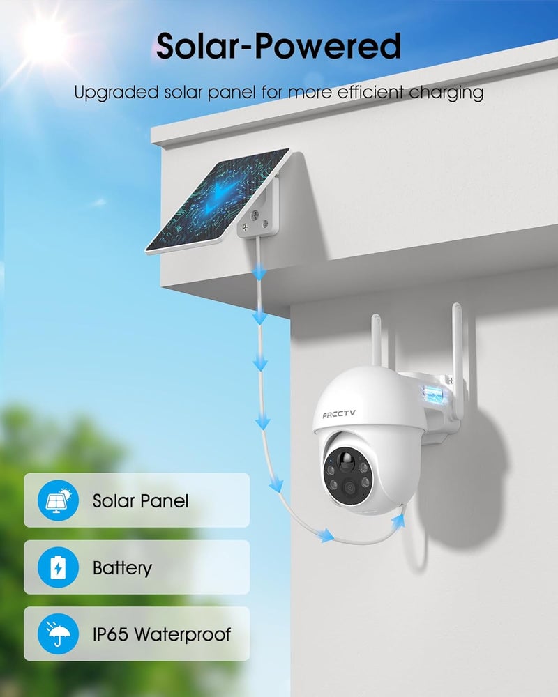 ARCCTV Solar Security Cameras Wireless Outdoor, 4MP 360° View Battery Powered Outdoor Camera, Night Vision with Spotlight, 2-Way Audio, PIR Motion Sensor, 2.4G/5G Dual Band WiFi, SD/Cloud Storage - Image 2